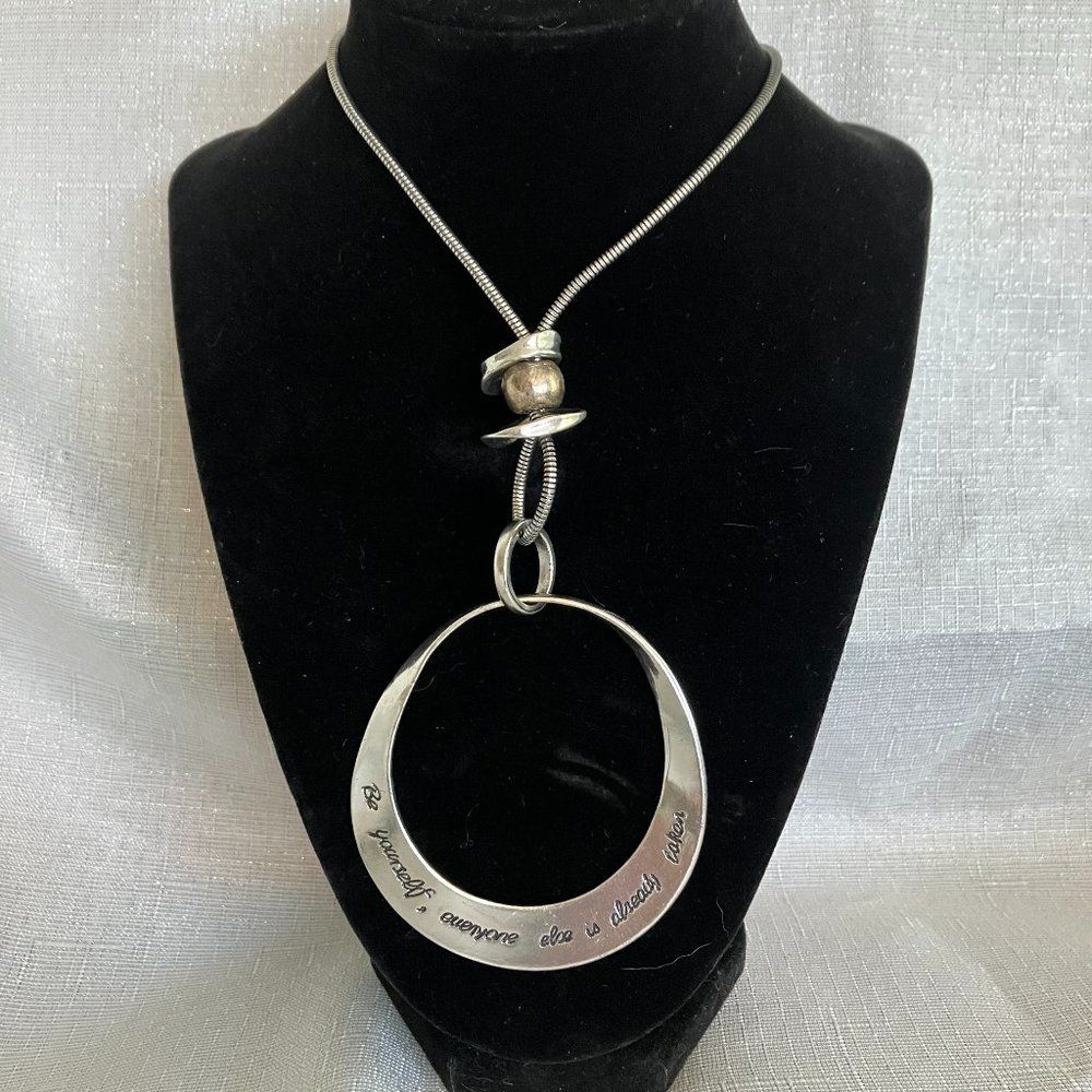"Be Yourself" Silver Inscription Necklace Pendant